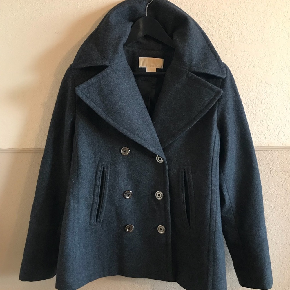 MICHAEL KORS Wool Pea Coat Charcoal Grey M…